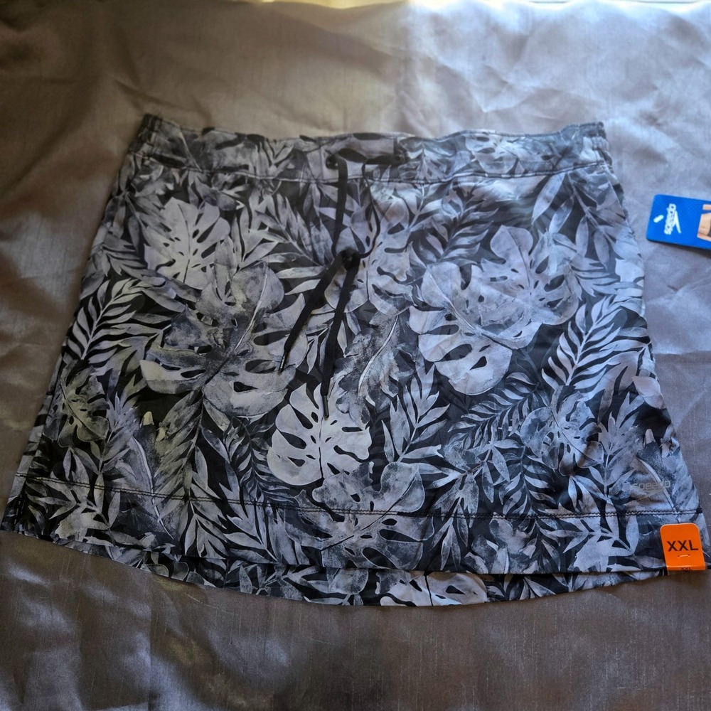 Speedo Womens XXL Tropical Floral Swim Skirt Skort Black Grey  NWT